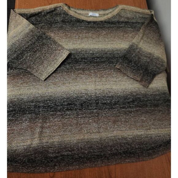 Croft & Barrow 2X brown striped top with 3/4 sleeves - Picture 1 of 6